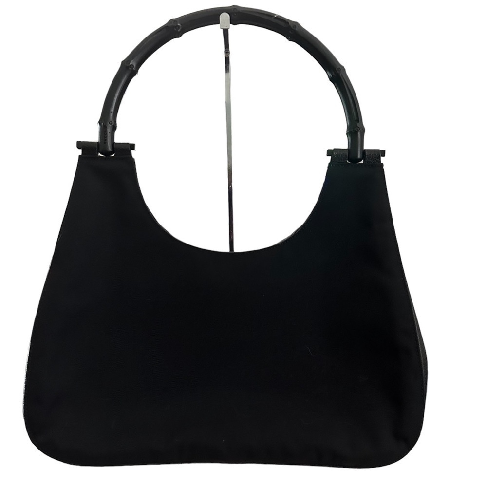 GUCCI Bamboo One Handle Nylon Shoulder Bag, Black - Pre Owned Condition